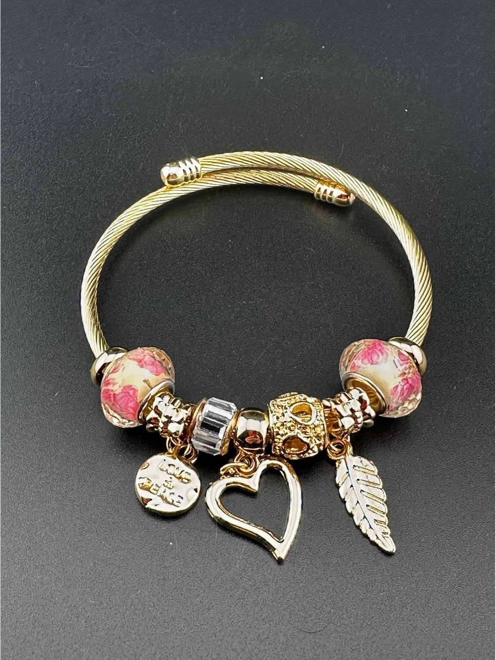 Adjustable Gold Stainless Steel Bracelet Elegant Heart Charm